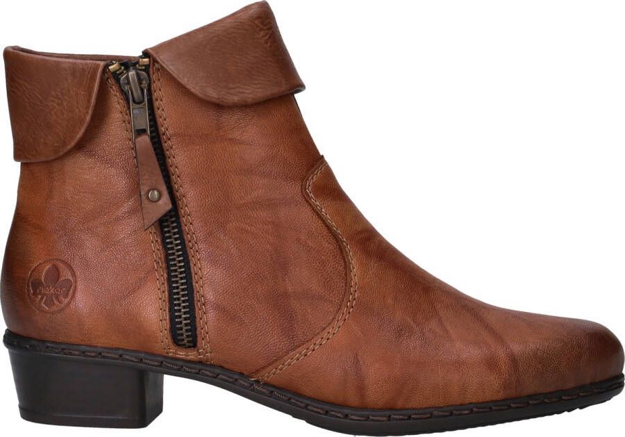 Rieker Comfortabele leren enkellaars met dubbele rits Brown Dames