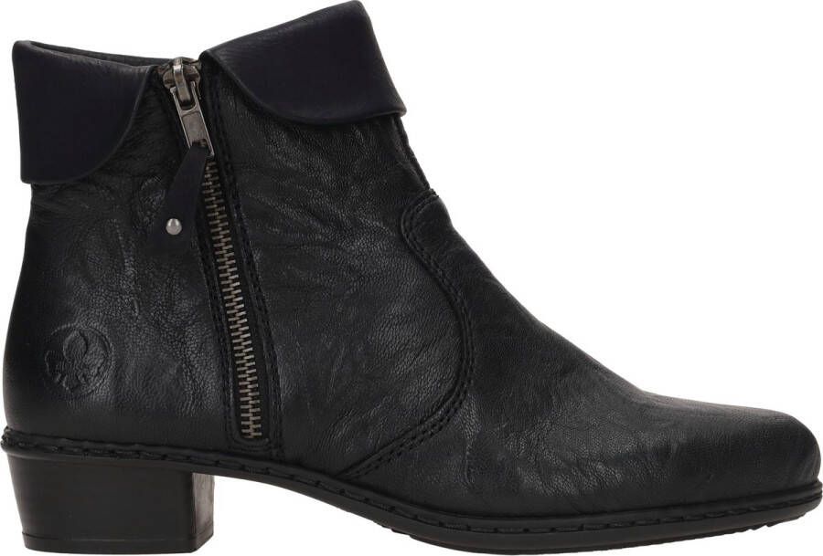 Rieker Comfortabele leren enkellaars met dubbele ritsen Black