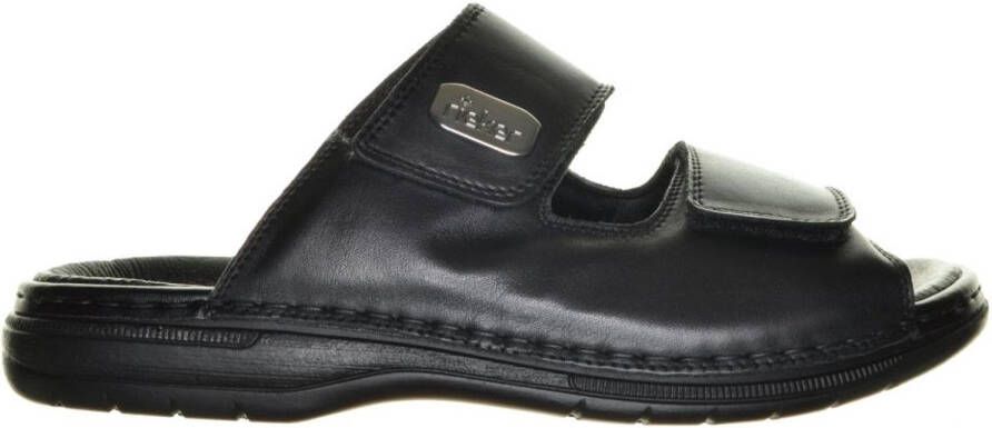 Rieker Geklede Zwarte Slipper Velcro In Leder