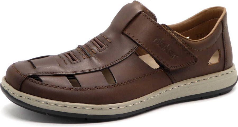 Rieker Bruin Leren Platte Sandalen Brown Heren