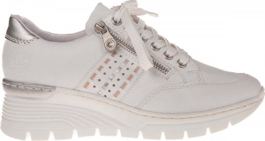 Rieker Sneakers met sleehak met zij vlechtopeningen vrijetijdsschoen lage schoen veterschoen
