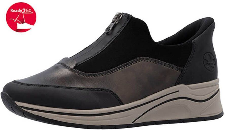 Rieker N9553-25 dames instappers sportief zwart