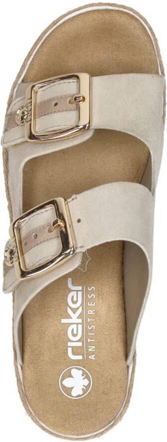 Rieker Slippers sleehak zomerschoen slippers met jute-omranding aan de loopzool