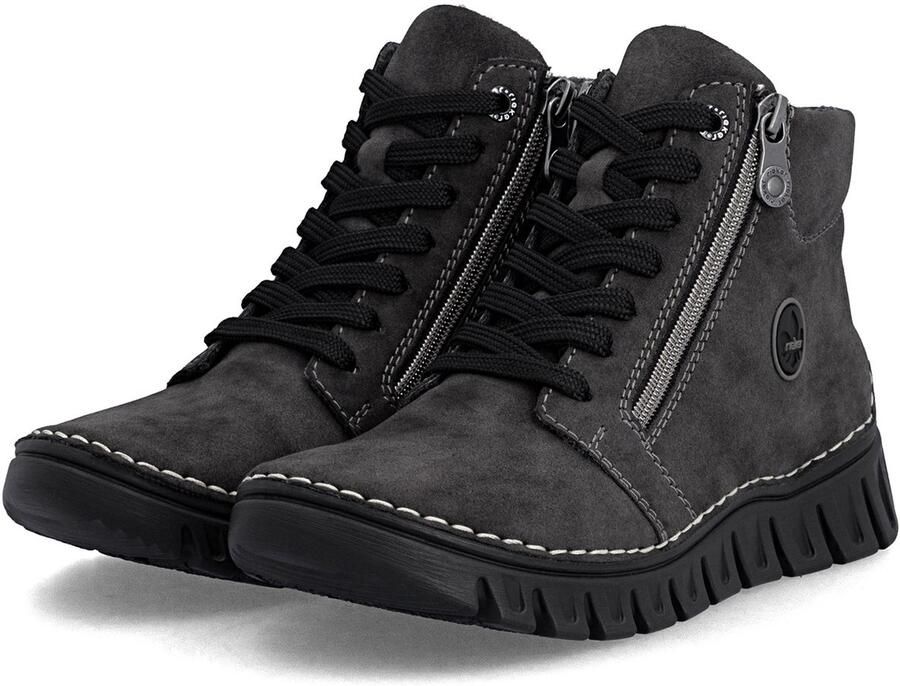 Rieker Dames 57502 45 Veterlaarzen Sleehak Grijs