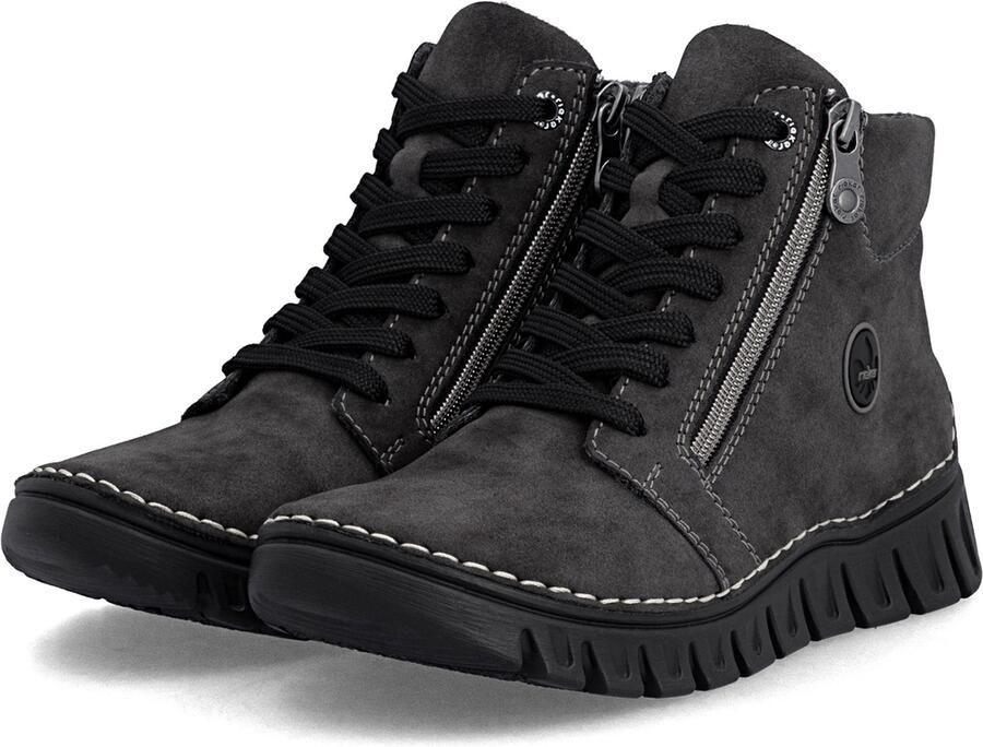 Rieker Dames 57502 45 Veterlaarzen Sleehak Grijs
