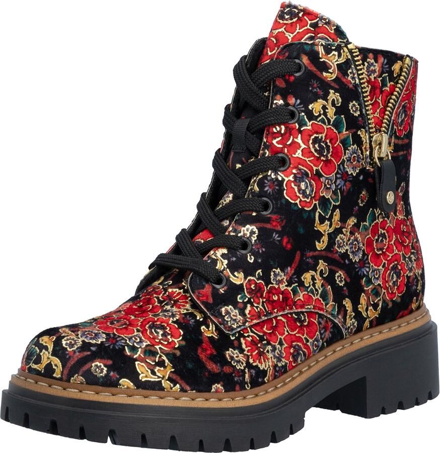 Rieker Dames Biker Boots Textiel Veters Rits Multi