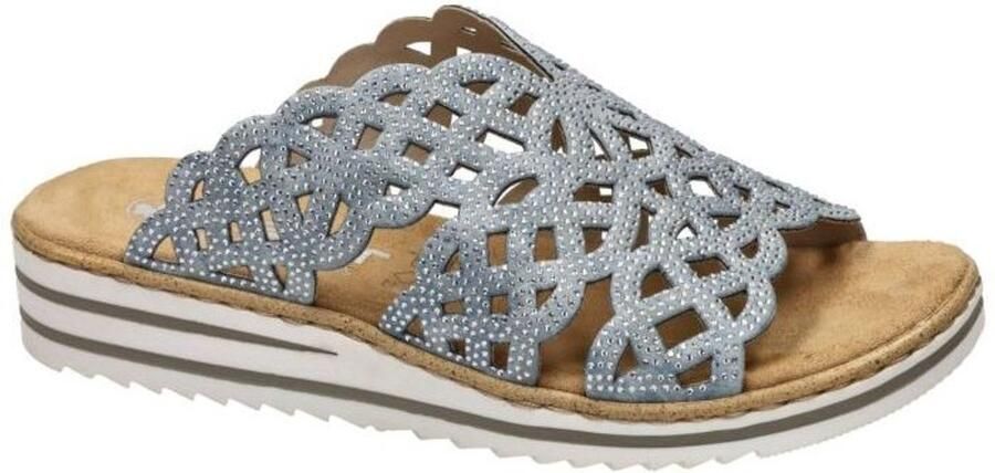 Rieker -Dames blauw licht slippers & muiltjes