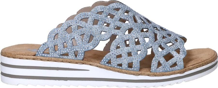 Rieker -Dames blauw licht slippers & muiltjes