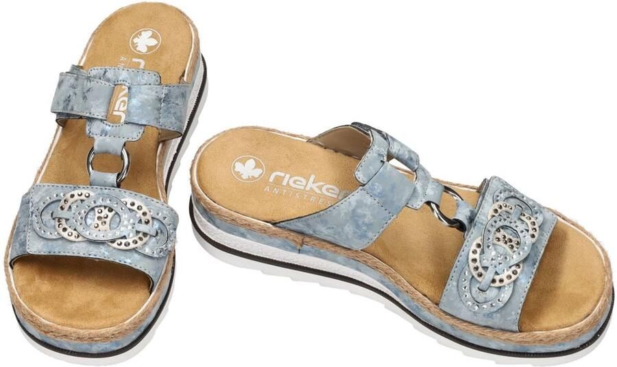 Rieker Slippers plateau zomerschoen pantoffels met strass versiering - Foto 2