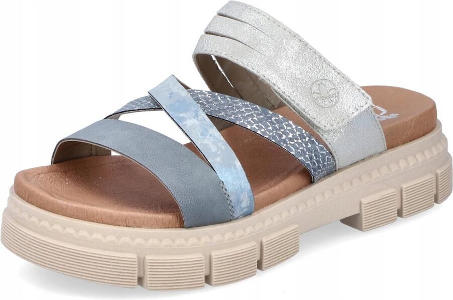 Rieker Dames Klompjes Blauw V5356 Klittenband Platform