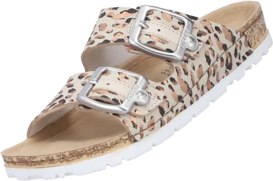 Rieker dames muiltjes beige leopard