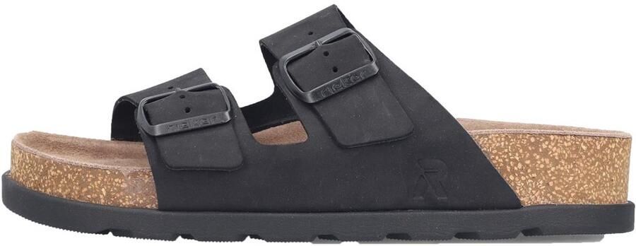 Rieker damesslippers V3190-01 met voetbed dames leer zwart