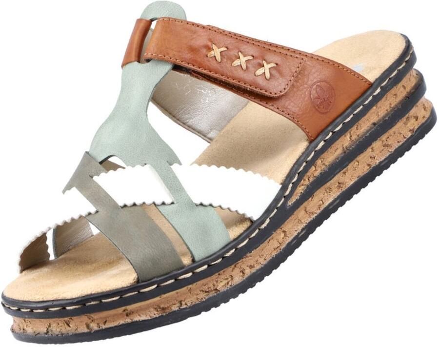 Rieker Slippers sleehak zomerschoen pantoffels met praktisch klittenband