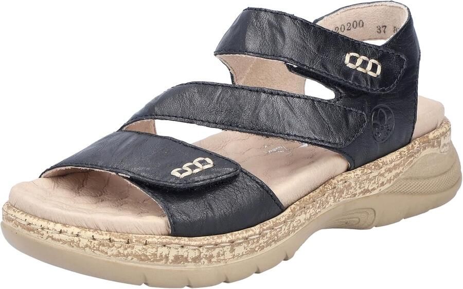 Rieker Dames Sandalen V2202 Zwart Leer Comfort & Stijl