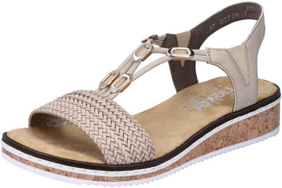 Rieker Sandalen zomerschoen sandaal sleehak in gevlochten look