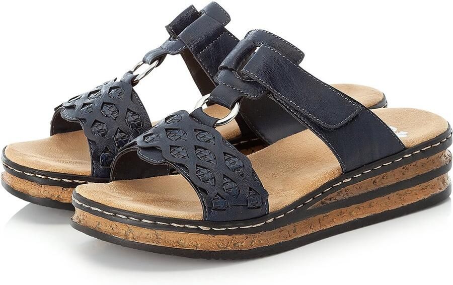 Rieker Slippers sleehak zomerschoen pantoffels met bandjes in gevlochten look