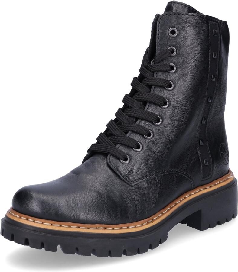 Rieker Veterlaarsjes veterschoenen blokhak binnenrits en klinknagelversiering