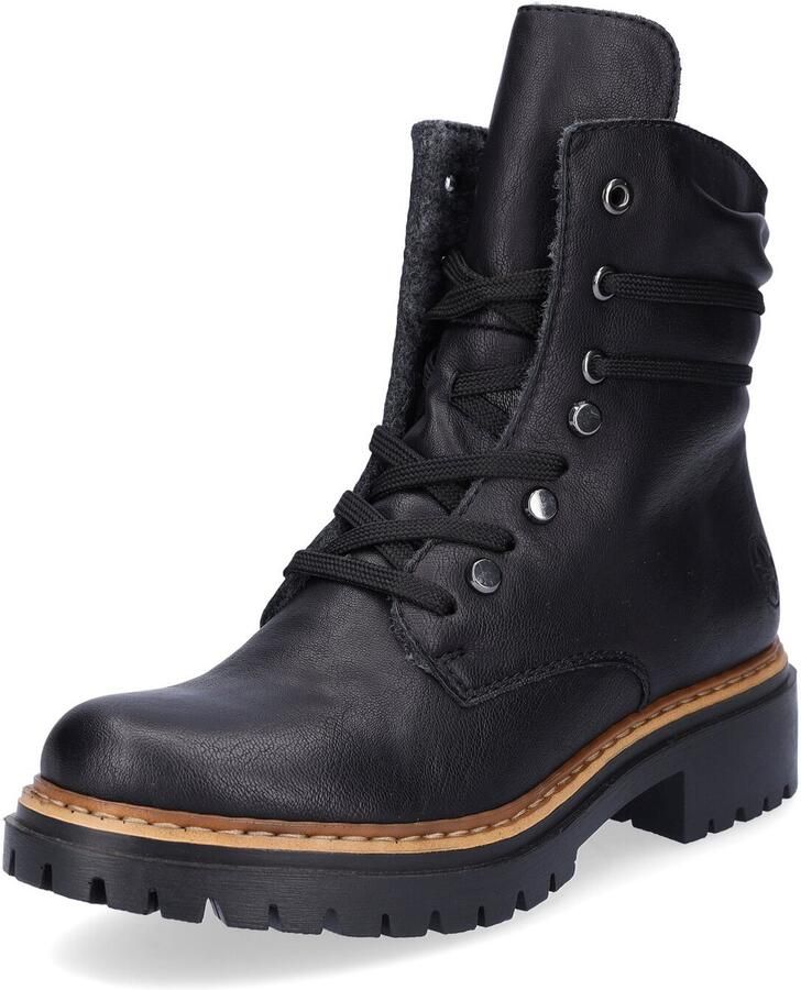Rieker Hoge veterschoenen enkellaarsjes profielzool blokhak met casual vetersluiting