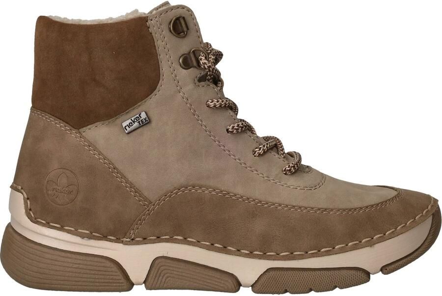 Rieker Dames Veterlaarzen TEX Kunstleer Sleehak Beige