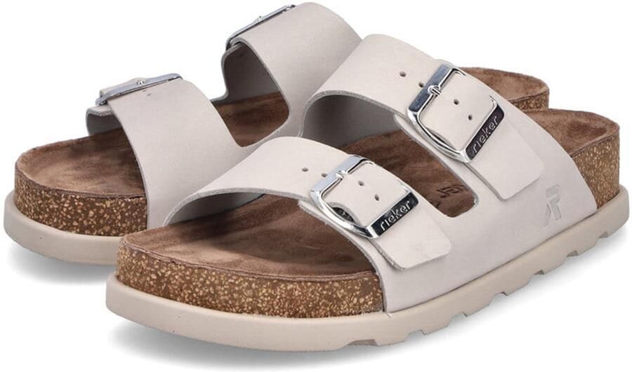 Rieker damesslippers V3190-40 met voetbed dames leer grijs