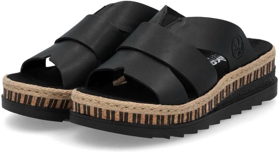 Rieker Slippers sleehak zomerschoen slippers met jute omlijsting
