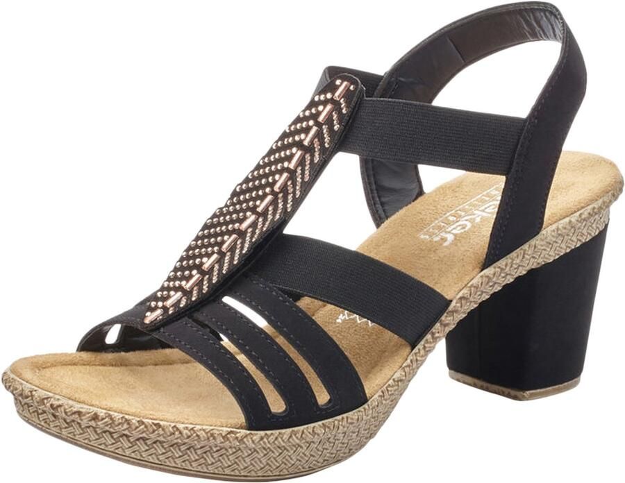 Rieker Sandaaltjes zomerschoen sandaal plateauhak met glinsterende strass-steentjes - Foto 6