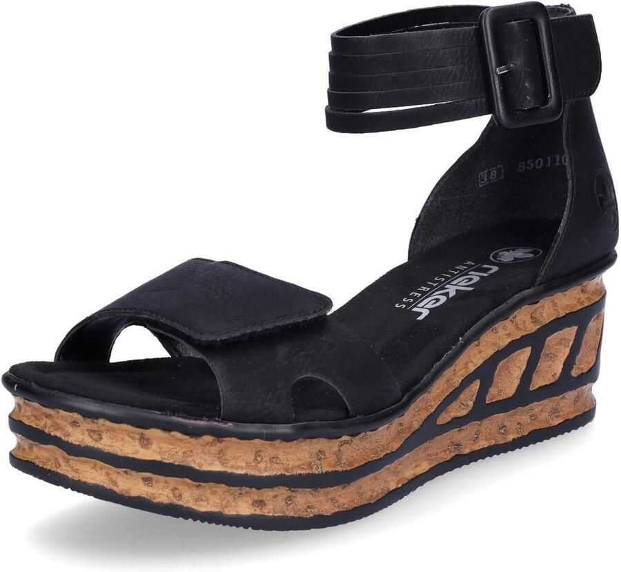 Rieker Sandaaltjes zomerschoen sandaal sleehak met loopzool in kurk-look