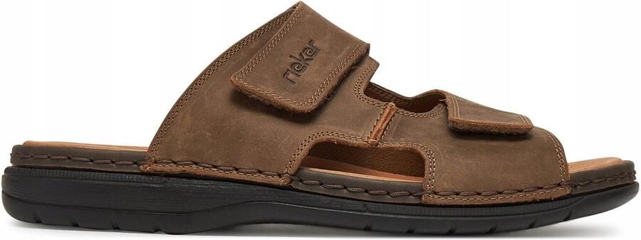 Rieker Heren Slippers Bruin Beige Leer Comfort & Stijl