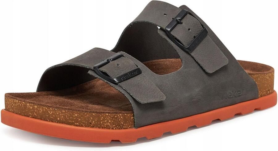 Rieker Heren Slippers Grijs Leer Comfort & Stijl