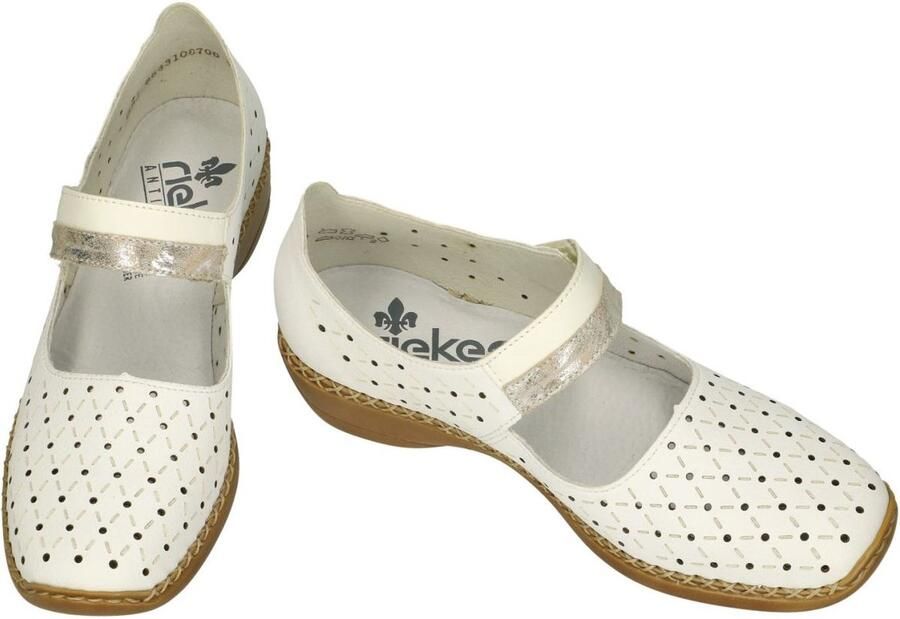 Rieker Witte zomerslip-on met geperforeerd ontwerp en klittenbandsluiting White Dames - Foto 3