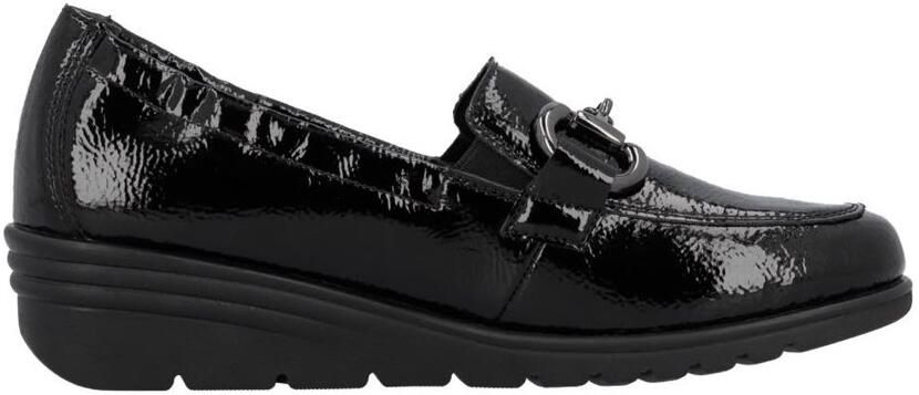 Rieker L5352-00 Loafer instapper leer lak sleehak zwart