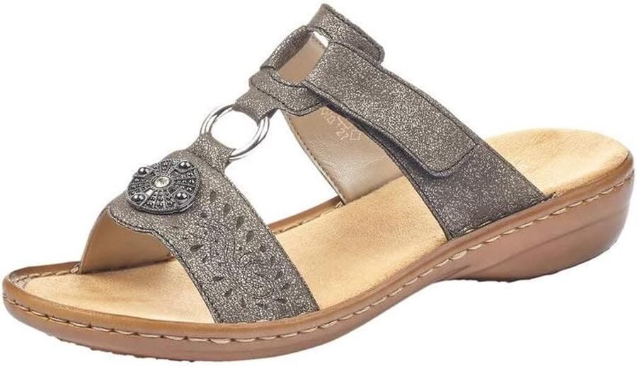 Rieker Slippers sleehak zomerschoen pantoffels met juwelenapplicatie