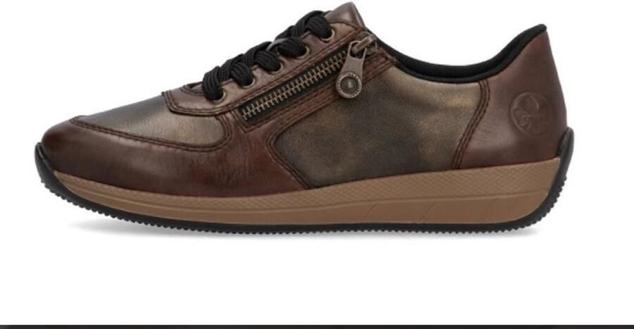 Rieker N1112-25 bruine leren sneakers rits en veters uitneembare zool