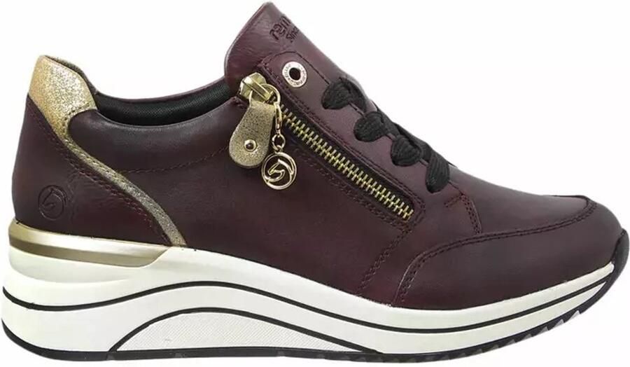 Remonte Sneakers met sleehak vrijetijdsschoen lage schoen veterschoen met gouden logo-hanger