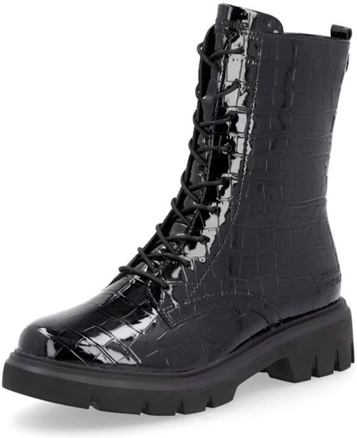 Rieker Remonte D1W73-02 Halfhoge laarzen veterboots gevoerd lamswol zwart lak krokodil