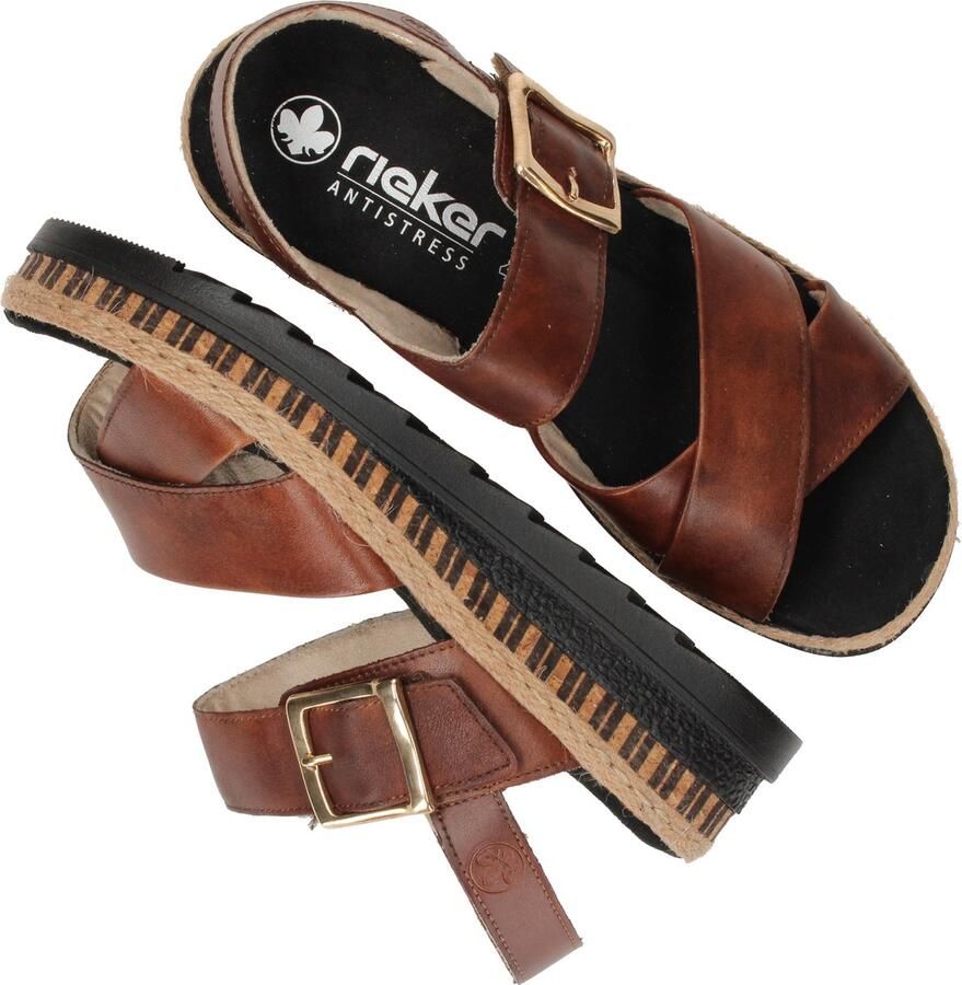 Rieker Bruine Leren Sandaal met Gekruiste Bandjes Brown Dames