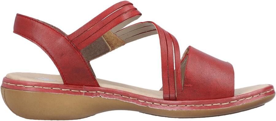 Rieker Rode Leren Comfort Sandaal Red Dames