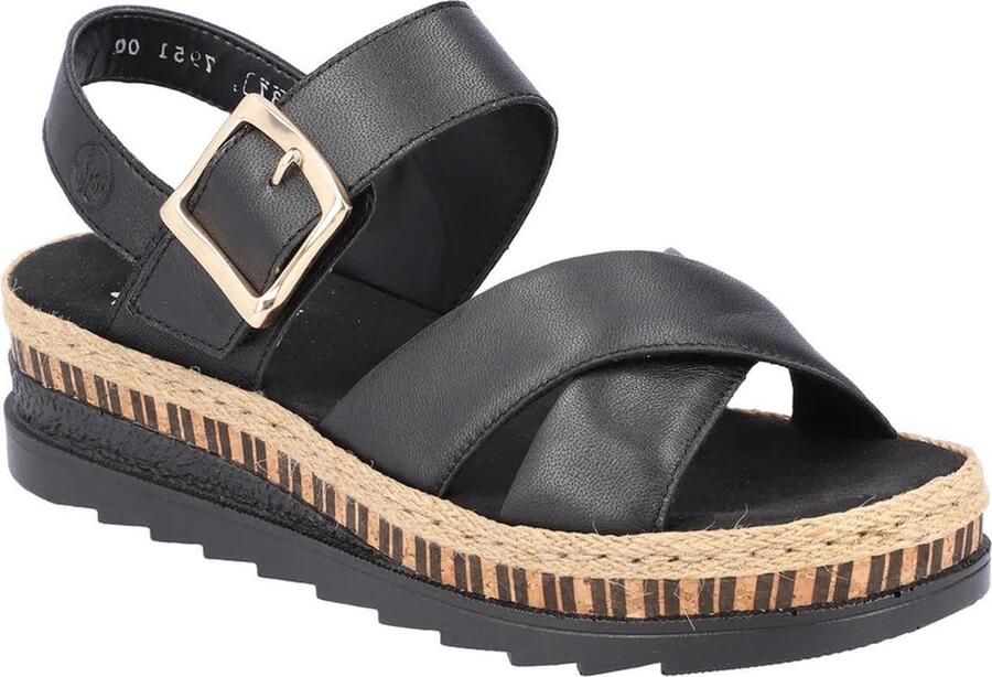 Rieker Comfortabele Leren Sandalen met Verhoogde Zool Black Dames - Foto 3