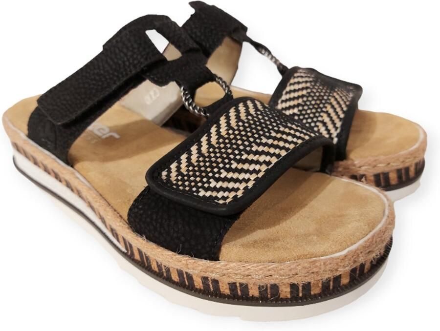 Rieker Zwarte synthetische sliders met comfortabel voetbed en klittenbandsluiting Black - Foto 2