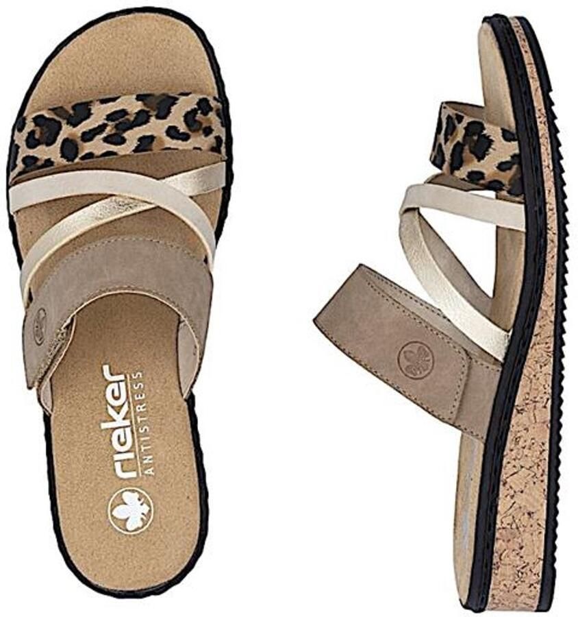 Rieker Slipper V3652-62 Beige Combi Zacht Voetbed