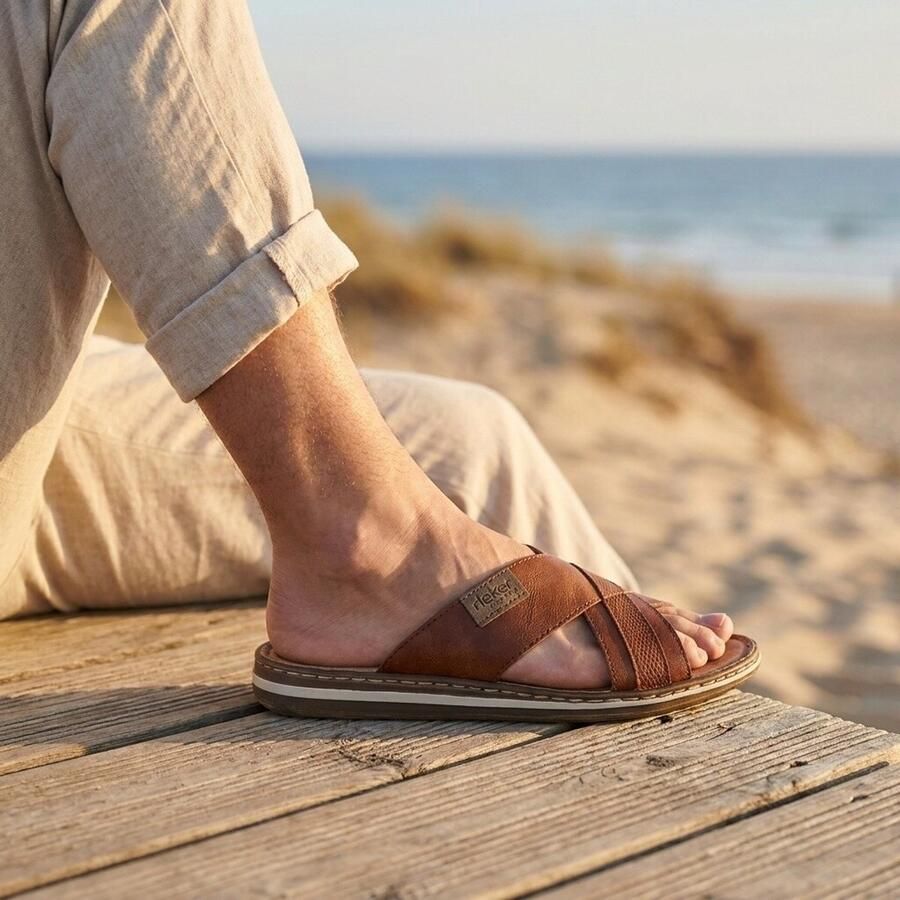 Rieker Bend Morelia Slippers bruin Imitatieleer