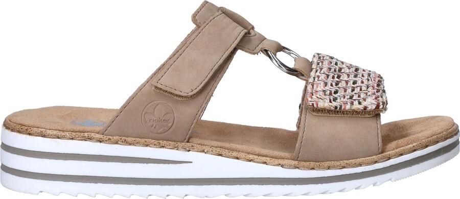 Rieker -Dames beige donker slippers & muiltjes