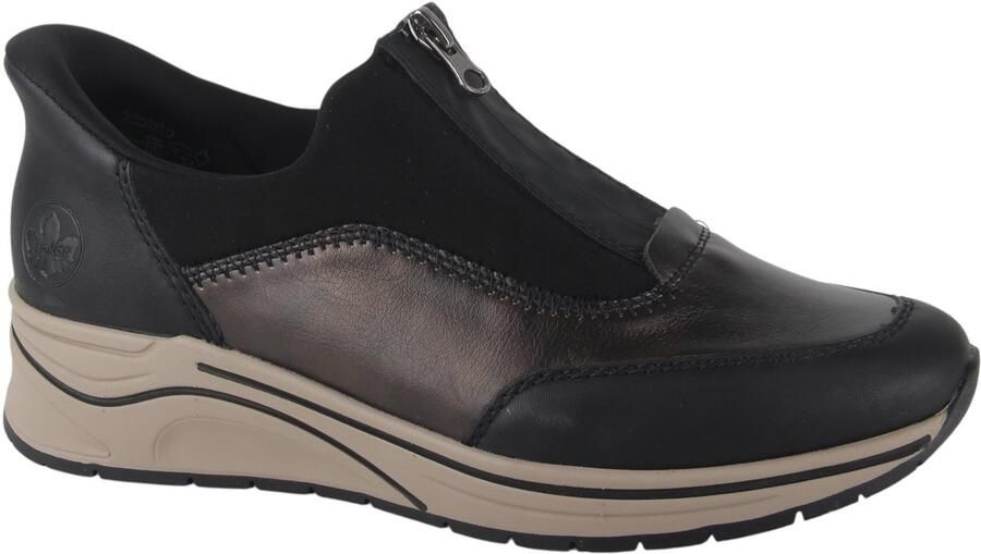 Rieker N9553-25 dames instappers sportief zwart