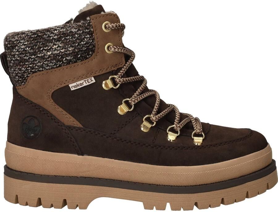 Rieker Dames Y6210 Veterschoenen TEX Plateauzool Brown