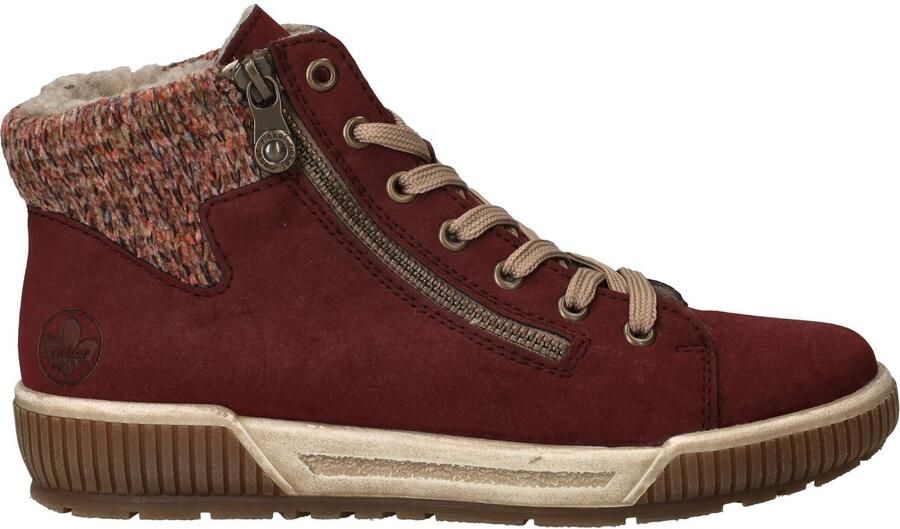 Rieker N0709-35 Bordo veter-rits schoenen met uitneembaar voetbed