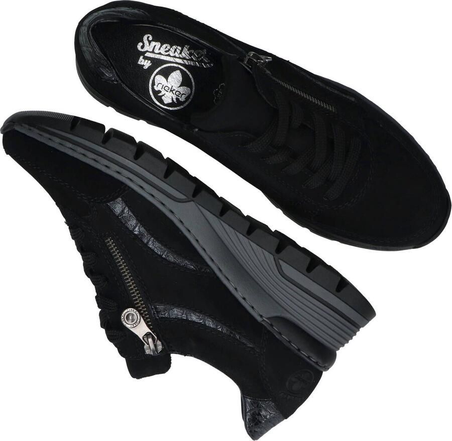 Rieker Trendy damessneaker met beige zwarte print en metallic detail Zwart Heren