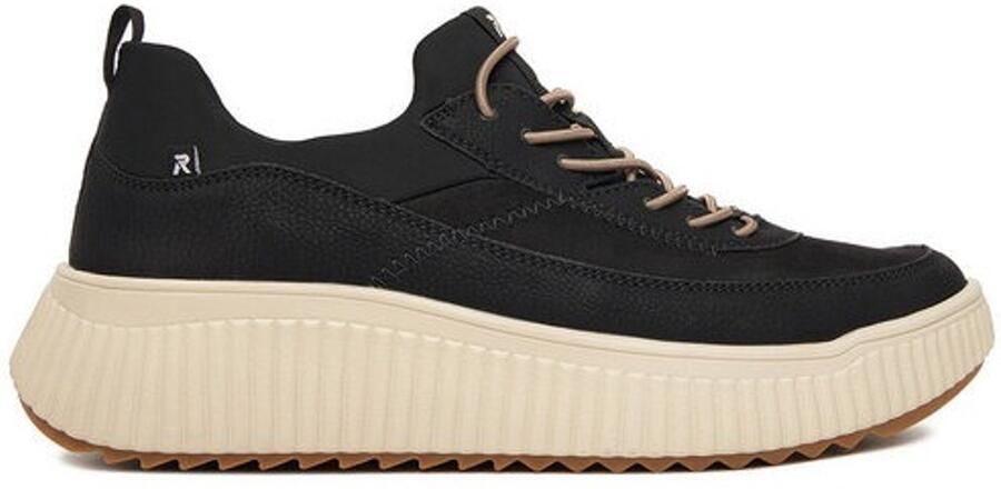 Rieker W1703-00 zwarte sneakers instappers elastische veters Uitneembare zool