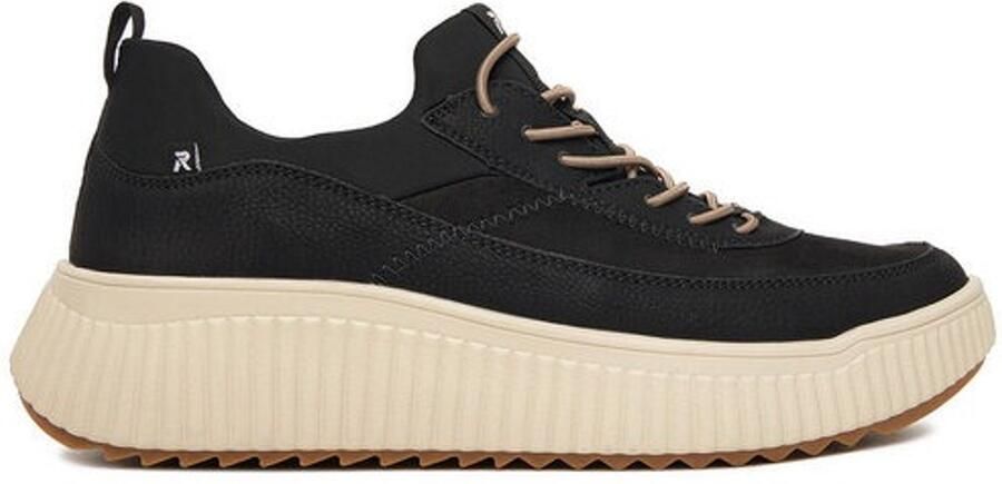 Rieker W1703-00 zwarte sneakers instappers elastische veters uitneembare zool