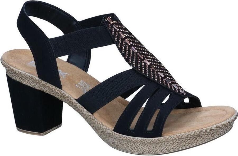 Rieker Sandaaltjes zomerschoen sandaal plateauhak met glinsterende strass-steentjes - Foto 9