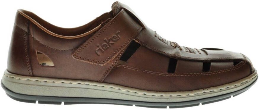 Rieker Bruine Leren Sandaal met Comfortabel Voetbed Brown Heren